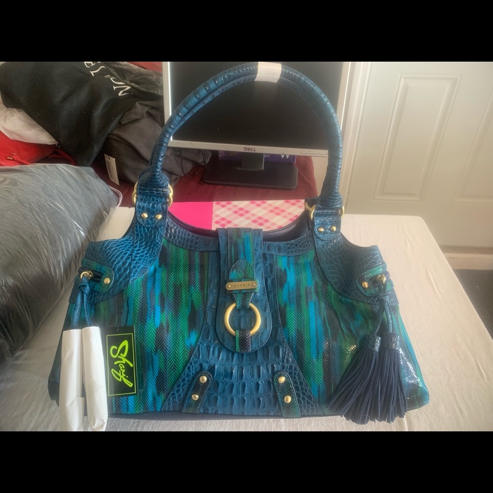 SHARIF REPTILE LEATHER EMBOSSED TASSEL SATCHEL